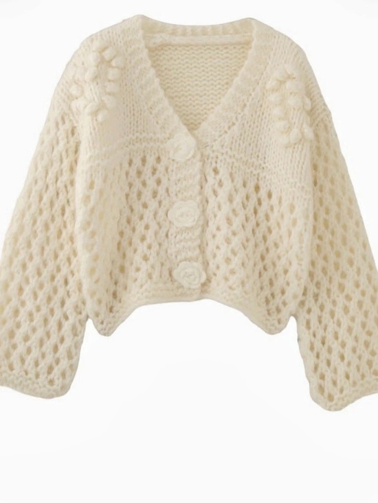 Liu Liu Sweaters - Liu Liu Mohair Cropped Chunky Cardigan Boho Chic Cottagecore Size L
